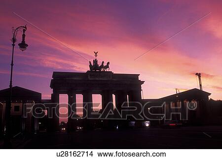 Picture -  Brandenburg Gate, Berlin, Germany, Europe, Brandenburger Tor at sunset. Fotosearch