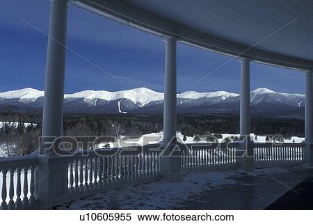 Bretton Woods, Mount Washington, NH, New Hampshire, View of the Presidential Range on Mt. Washington in the White Mountain National Forest from the porch of Historic Mount Washington Hotel & Resort in the winter. View Large Photo Image Stock Photography - Bretton Woods, Mount Washington, NH, New Hampshire, View of the Presidential Range on Mt. Washington in the White Mountain National Forest from the porch of Historic Mount Washington Hotel & Resort in the winter.. Fotosearch