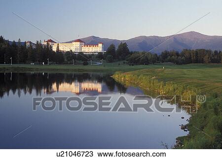 Bretton Woods, NH, Hotel, New Hampshire, Reflection of Historic Mount Washington Hotel & Resort in a pond and Mount Washington in the White Mountain National Forest. View Large Photo Image Stock Image - Bretton Woods, NH, Hotel, New Hampshire, Reflection of Historic Mount Washington Hotel & Resort in a pond and Mount Washington in the White Mountain National Forest.. Fotosearch