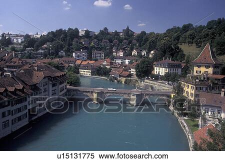 Stock Photography -  bridge, Berne, Switzerland, Aare River, Bern, Scenic view of The Untertorbrucke, Bern's oldest bridge, crossing the Aare River.. Fotosearch
