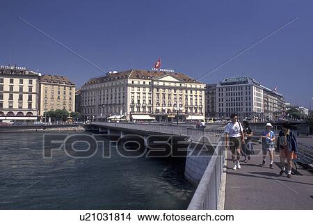 bridge, Geneva, Rhone River, Switzerland, Pont des Berges crosses the Rhone River in the city of Geneva. View Large Photo Image Picture - bridge, Geneva, Rhone River, Switzerland, Pont des Berges crosses the Rhone River in the city of Geneva. . Fotosearch