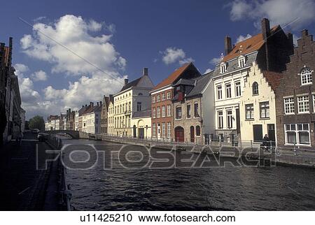Bruges, Brugge, Belgium, West-Vlaanderen, Europe, Gabled houses along a canal in Brugge. View Large Photo Image Stock Image - Bruges, Brugge, Belgium, West-Vlaanderen, Europe, Gabled houses along a canal in Brugge.. Fotosearch