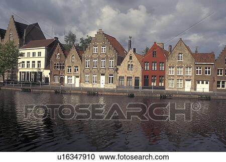 Bruges, Brugge, Belgium, West-Vlaanderen, Europe, Gabled houses along a canal in Brugge. View Large Photo Image Stock Image - Bruges, Brugge, Belgium, West-Vlaanderen, Europe, Gabled houses along a canal in Brugge.. Fotosearch