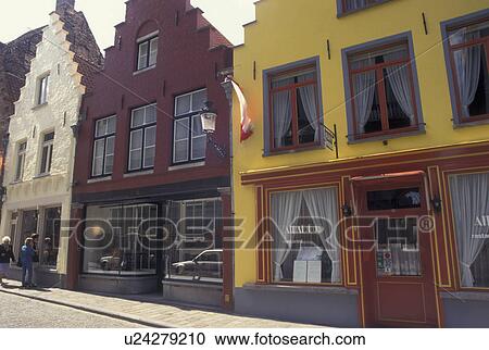 Bruges, Brugge, Belgium, West-Vlaanderen, Europe, Gabled buildings along a cobblestone street in downtown Bruges. View Large Photo Image Stock Image - Bruges, Brugge, Belgium, West-Vlaanderen, Europe, Gabled buildings along a cobblestone street in downtown Bruges.. Fotosearch