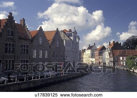 Bruges, Brugge, Belgium, West-Vlaanderen, Europe, Gabled houses along a canal in Brugge. View Large Photo Image Stock Photography - Bruges, Brugge, Belgium, West-Vlaanderen, Europe, Gabled houses along a canal in Brugge.. Fotosearch