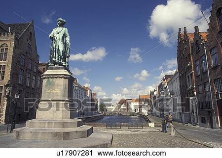 Brugge, Belgium, Bruges, West-Vlaanderen, Europe. Monument along a cobbled canal street in downtown Bruges. View Large Photo Image Stock Image - Brugge, Belgium, Bruges, West-Vlaanderen, Europe. Monument along a cobbled canal street in downtown Bruges.. Fotosearch