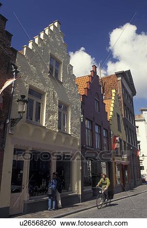 Brugge, Belgium, Bruges, West-Vlaanderen, Europe, Gabled buildings along a cobblestone street in downtown Bruges. View Large Photo Image Stock Image - Brugge, Belgium, Bruges, West-Vlaanderen, Europe, Gabled buildings along a cobblestone street in downtown Bruges.. Fotosearch