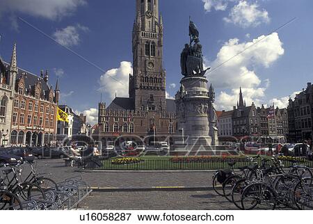 Brugge, Belgium, Bruges, West-Vlaanderen, Europe, Monument outside the Belfry (Belfort) at Markt in downtown Bruges. View Large Photo Image Stock Photo - Brugge, Belgium, Bruges, West-Vlaanderen, Europe, Monument outside the Belfry (Belfort) at Markt in downtown Bruges.. Fotosearch