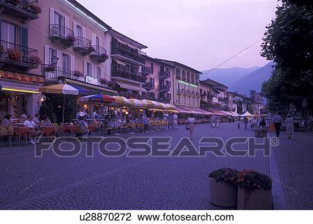cafT, Switzerland, Ticino, Ascona, Lake Maggiore, Outdoor cafTs along the lakefront in the city of Ascona at night. View Large Photo Image Stock Image - cafT, Switzerland, Ticino, Ascona, Lake Maggiore, Outdoor cafTs along the lakefront in the city of Ascona at night.. Fotosearch