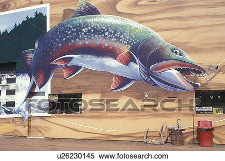 Canada, Ontario, Mural painting of a large fish on the side of a building in Ontario View Large Photo Image Stock Photography - Canada, Ontario, Mural painting of a large fish on the side of a building in Ontario . Fotosearch