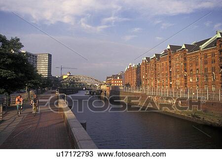 canal, Hamburg, Germany, Europe, Buildings and recreation path along Binnen Canal in downtown Hamburg. View Large Photo Image Stock Image - canal, Hamburg, Germany, Europe, Buildings and recreation path along Binnen Canal in downtown Hamburg.. Fotosearch