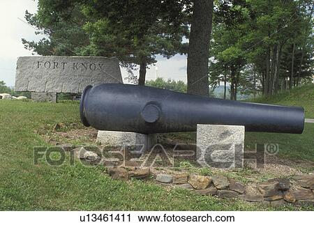 Stock Image -  cannon, Bucksport, ME, Maine, Cannon displayed at Fort Knox, Maine's largest granite fortification, in Bucksport.. Fotosearch