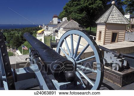 cannon, Fort Mackinac, Mackinac Island, MI, Lake Huron, Michigan, Mackinac Island State Park, Cannon displayed at scenic overlook of Mackinac Island from Fort Mackinac on Lake Huron. View Large Photo Image Stock Image - cannon, Fort Mackinac, Mackinac Island, MI, Lake Huron, Michigan, Mackinac Island State Park, Cannon displayed at scenic overlook of Mackinac Island from Fort Mackinac on Lake Huron.. Fotosearch