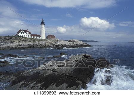 Cape Elizabeth, ME, Maine, Portland Headlight along the rocky coastline of the Atlantic Ocean. View Large Photo Image Stock Image - Cape Elizabeth, ME, Maine, Portland Headlight along the rocky coastline of the Atlantic Ocean.. Fotosearch