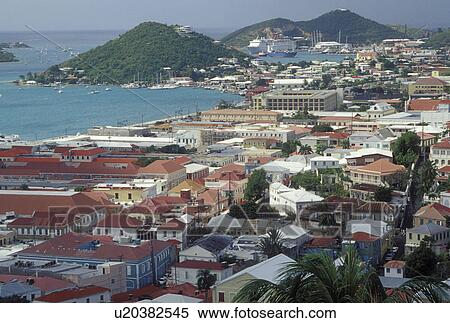Stock Photography -  Caribbean, St. Thomas, Charlotte Amalie, U. S. Virgin Islands, USVI, Scenic view of St. Thomas Harbor and the town of Charlotte Amalie on Saint Thomas Island.. Fotosearch