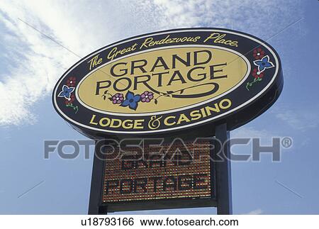 Stock Photograph -  casino, Grand Portage, Lake Superior, North Shore Drive, MN, Minnesota, Grand Portage & Casino sign in Grand Portage.. Fotosearch