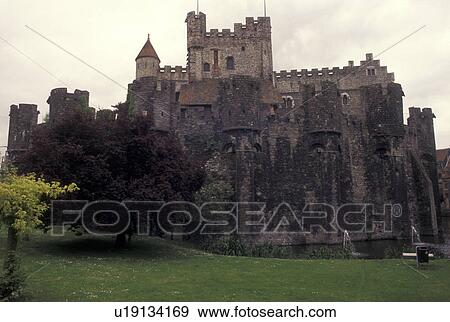 Stock Photo -  castle, Ghent, Gent, Belgium, Oost-Vlaanderen, Europe, Gravensteen, Castle of the Counts of Flanders.. Fotosearch