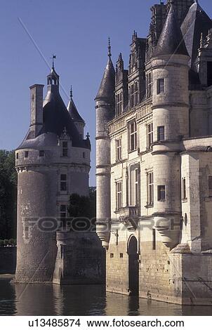 Picture -  castle, Loire Valley, France, Chenonceau, Loire Castle Region, Indre-et-Loire, Europe, 16th century Chateau de Chenonceau along the Cher River.. Fotosearch