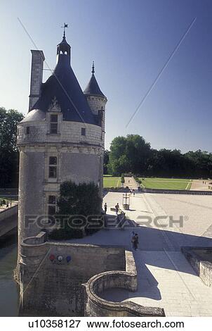 Stock Photo -  castle, Loire Valley, France, Chenonceau, Loire Castle Region, Indre-et-Loire, Europe, 16th century Chateau de Chenonceau along the Cher River.. Fotosearch