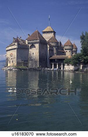 chateau, Chateau de Chillon, fortress, Switzerland, Montreux, Lake Geneva, Vaud, Chateau de Chillon an 13th century fortress along the lakeshore of Lac Leman in the Canton of Vaud. View Large Photo Image Stock Image - chateau, Chateau de Chillon, fortress, Switzerland, Montreux, Lake Geneva, Vaud, Chateau de Chillon an 13th century fortress along the lakeshore of Lac Leman in the Canton of Vaud. . Fotosearch