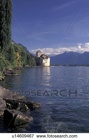 chateau, Chateau de Chillon, Switzerland, Alps, Montreux, Lake Geneva, Vaud, Scenic view of Chateau de Chillon an 13th century fortress surrounded by the Alps along the lakeshore of Lac Leman in the Canton of Vaud. View Large Photo Image Stock Photo - chateau, Chateau de Chillon, Switzerland, Alps, Montreux, Lake Geneva, Vaud, Scenic view of Chateau de Chillon an 13th century fortress surrounded by the Alps along the lakeshore of Lac Leman in the Canton of Vaud. . Fotosearch