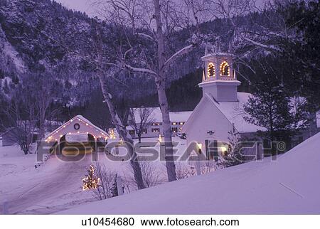 church, covered bridge, NH, New Hampshire, Stark, Christmas lights decorate the Stark Union Church and covered bridge in the evening in winter. View Large Photo Image Stock Image - church, covered bridge, NH, New Hampshire, Stark, Christmas lights decorate the Stark Union Church and covered bridge in the evening in winter.. Fotosearch