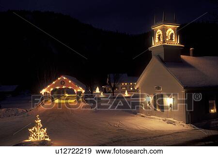church, covered bridge, NH, New Hampshire, Stark, Christmas lights decorate the Stark Union Church and covered bridge in the evening in winter. View Large Photo Image Stock Photo - church, covered bridge, NH, New Hampshire, Stark, Christmas lights decorate the Stark Union Church and covered bridge in the evening in winter.. Fotosearch