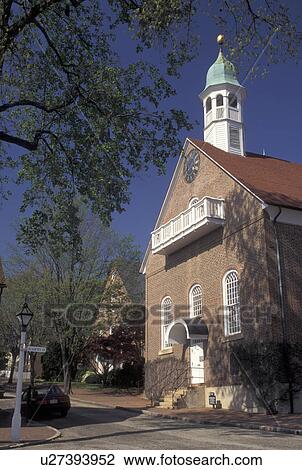 church, Moravian, Old Salem, Winston-Salem, NC, North Carolina, Home Moravian Church in Salem Square in Old Salem, a living history restoration of the Moravian Church town of Salem founded in 1766, in Winston-Salem in the spring View Large Photo Image Stock Image - church, Moravian, Old Salem, Winston-Salem, NC, North Carolina, Home Moravian Church in Salem Square in Old Salem, a living history restoration of the Moravian Church town of Salem founded in 1766, in Winston-Salem in the spring. Fotosearch