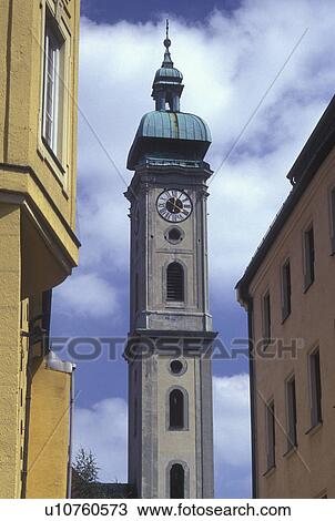 Stock Image -  church, Munich, Germany, Munchen, Bavaria, Europe, Heiliggeistkirche in downtown Munich.. Fotosearch