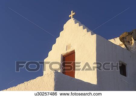 Stock Photograph -  church, Mykonos, Greek Islands, Cyclades, Greece, Europe, Church on Mykonos.. Fotosearch