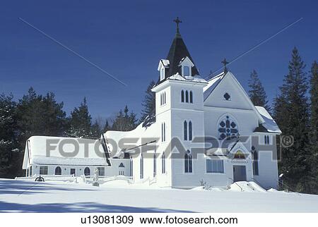 Stock Photo -  church, NH, New Hampshire, Shrine of our Lady of the Mountains at Bretton Wood in the winter.. Fotosearch
