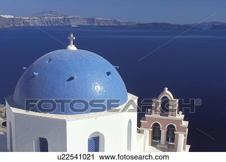 church, Santorini, Greek Islands, Oia, Cyclades, Greece, Europe, Whitewashed church with blue dome in the village of Oia overlooking the Aegean Sea on the island of Santorini. View Large Photo Image Stock Image - church, Santorini, Greek Islands, Oia, Cyclades, Greece, Europe, Whitewashed church with blue dome in the village of Oia overlooking the Aegean Sea on the island of Santorini.. Fotosearch