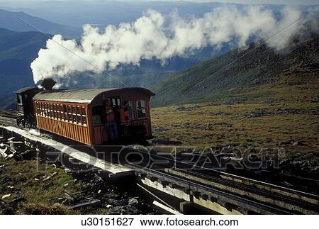 Cog Railway, Mount Washington, NH, Breton Woods, White Mountain National Forest, New Hampshire, Mt. Washington Cog Railway train carries passengers to the summit of Mount Washington in the White Mountain Nat'l Forest. View Large Photo Image Stock Photo - Cog Railway, Mount Washington, NH, Breton Woods, White Mountain National Forest, New Hampshire, Mt. Washington Cog Railway train carries passengers to the summit of Mount Washington in the White Mountain Nat'l Forest.. Fotosearch