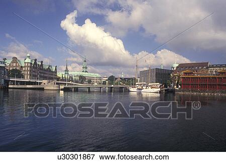 Copenhagen, Denmark, Scandinavia, Sjaelland, Europe, Canal in the scenic city of Copenhagen. Christiansborg Palace in background. View Large Photo Image Stock Photo - Copenhagen, Denmark, Scandinavia, Sjaelland, Europe, Canal in the scenic city of Copenhagen. Christiansborg Palace in background.. Fotosearch