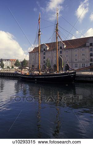 Copenhagen, Denmark, Scandinavia, Sjaelland, Europe, Tall ship along the canal in the scenic city of Copenhagen. View Large Photo Image Stock Photography - Copenhagen, Denmark, Scandinavia, Sjaelland, Europe, Tall ship along the canal in the scenic city of Copenhagen. . Fotosearch