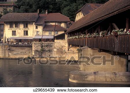 covered bridge, Fribourg, Switzerland, Pont de Berne, covered bridge, crosses the Saane River in the city of Fribourg. View Large Photo Image Stock Photo - covered bridge, Fribourg, Switzerland, Pont de Berne, covered bridge, crosses the Saane River in the city of Fribourg. . Fotosearch