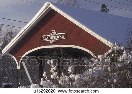 covered bridge, NH, New Hampshire, Lancaster, Red covered bridge in the winter View Large Photo Image Stock Image - covered bridge, NH, New Hampshire, Lancaster, Red covered bridge in the winter. Fotosearch