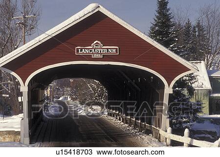 covered bridge, NH, New Hampshire, Lancaster, Red covered bridge in the winter View Large Photo Image Stock Image - covered bridge, NH, New Hampshire, Lancaster, Red covered bridge in the winter. Fotosearch