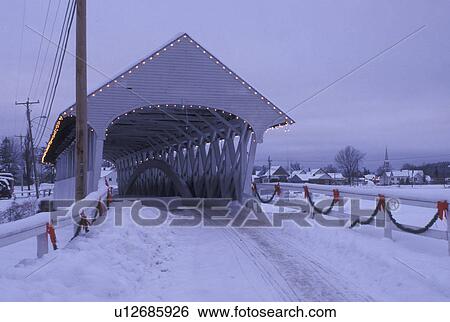 covered bridge, NH, New Hampshire, Grafton, Covered bridge decorated for the Christmas holidays in the winter View Large Photo Image Stock Photograph - covered bridge, NH, New Hampshire, Grafton, Covered bridge decorated for the Christmas holidays in the winter. Fotosearch