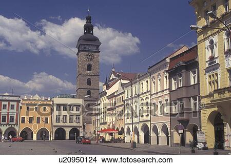Czech Republic, Ceske Budejovice, Budweis, Southern Bohemia, Cerna vez (The Black Tower) in The Great Square in Budweis. View Large Photo Image Picture - Czech Republic, Ceske Budejovice, Budweis, Southern Bohemia, Cerna vez (The Black Tower) in The Great Square in Budweis.. Fotosearch