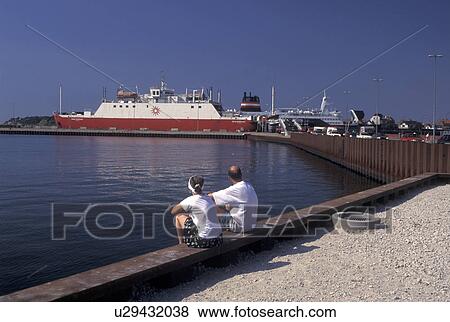 Denmark, Korsor, Scandinavia, Sjaelland, Europe, Ferry at terminal at Port of Korsor along the Store Baelt Waterway on the Baltic Sea. View Large Photo Image Stock Photo - Denmark, Korsor, Scandinavia, Sjaelland, Europe, Ferry at terminal at Port of Korsor along the Store Baelt Waterway on the Baltic Sea.. Fotosearch