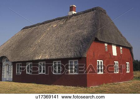 Denmark, Romo, Jylland, Scandinavia, Europe, Red farmhouse with thatched roof on Romo Island. View Large Photo Image Stock Image - Denmark, Romo, Jylland, Scandinavia, Europe, Red farmhouse with thatched roof on Romo Island.. Fotosearch