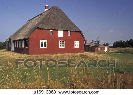 Denmark, Romo, Jylland, Scandinavia, Europe, Red farmhouse with thatched roof on Romo Island. View Large Photo Image Stock Photo - Denmark, Romo, Jylland, Scandinavia, Europe, Red farmhouse with thatched roof on Romo Island.. Fotosearch