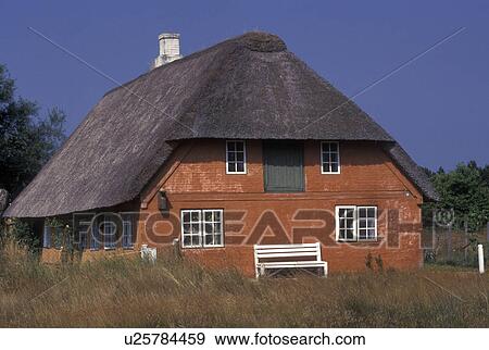 Stock Photo -  Denmark, Romo, Jylland, Scandinavia, Europe, Farmhouse with thatched roof on Romo Island.. Fotosearch