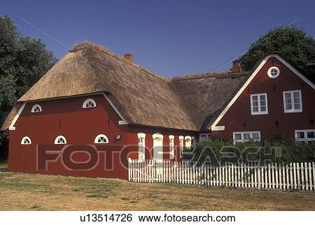 Denmark, Romo, Jylland, Scandinavia, Europe, Red farmhouse with thatched roof on Romo Island. View Large Photo Image Stock Photograph - Denmark, Romo, Jylland, Scandinavia, Europe, Red farmhouse with thatched roof on Romo Island.. Fotosearch