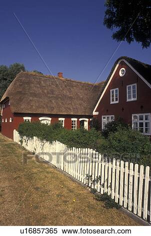 Stock Photography -  Denmark, Romo, Jylland, Scandinavia, Europe, Red farmhouse with thatched roof on Romo Island.. Fotosearch