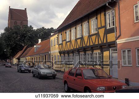 Denmark, Sjaelland, Koge, Scandinavia, Europe, Half-timbered buildings along the cobbled street in the town of Koge. View Large Photo Image Stock Photo - Denmark, Sjaelland, Koge, Scandinavia, Europe, Half-timbered buildings along the cobbled street in the town of Koge.. Fotosearch