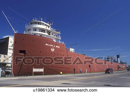 Picture -  Duluth, MN, Lake Superior, Minnesota, William A. Irwin Ore Boat moored at the dock in Duluth Harbor on Lake Superior in Duluth.. Fotosearch
