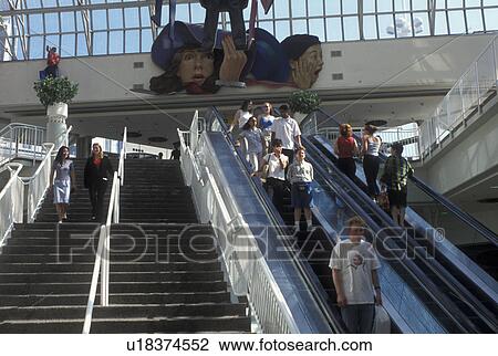 Stock Image -  escalator, Toronto, Canada, Ontario, Atrium at Oh Bay Shopping Center & Metro Station in Toronto. . Fotosearch