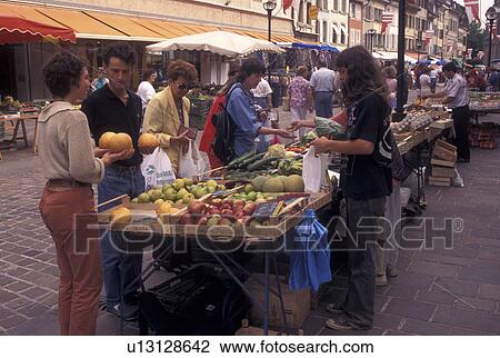 farm market, Switzerland, La Cote, Vaud, Market day in the town of Morges. View Large Photo Image Stock Image - farm market, Switzerland, La Cote, Vaud, Market day in the town of Morges.. Fotosearch